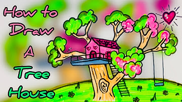 How to draw a tree house easy step by step | spring tree house drawing