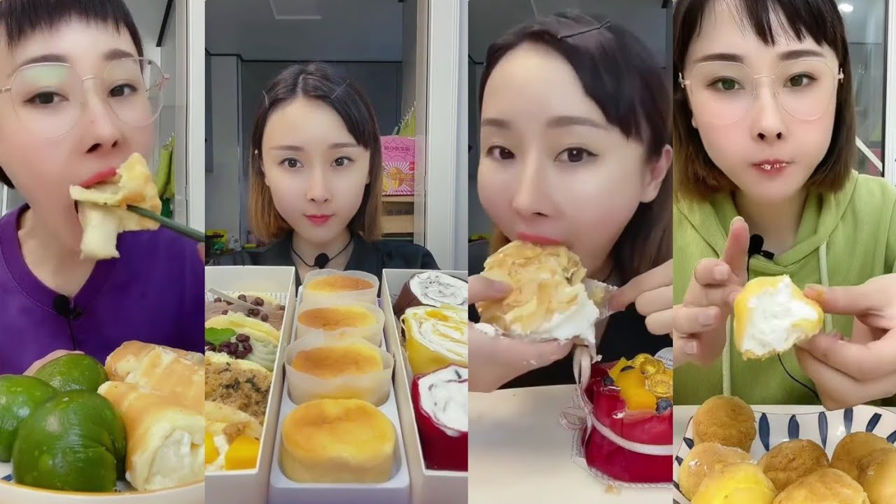 刀哥-VARIOUS DESSERTS (cream puffs,cake,towel roll)||*Subtitled ASMR Chinese Dessert Mukbang 디저트 먹방 吃播