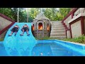 Twenty five days building an unique underground tunnel water slide park into swimming pool house