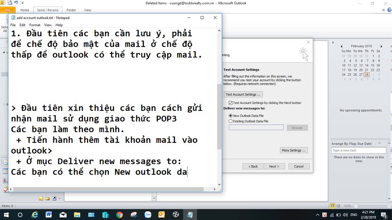 Hướng Dẫn Thêm Tài Khoản Mail Vào Outlook Sử Dụng Giao Thức POP3 Và IMAP