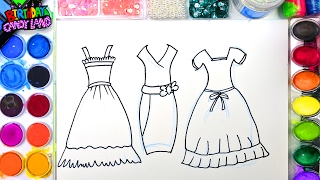 Coloring Page of Beautiful Dresses to Color with Watercolor for Children to Learn Colors 5