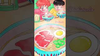 Ponyo loves Sosuke (and ramen 🍜 haha 💕) #frenchillustrator #gifanimation #studioghibli #procreate