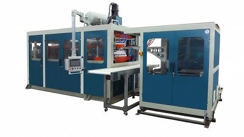 Thermoforming machine with robot hand，cups and trays stacking solution