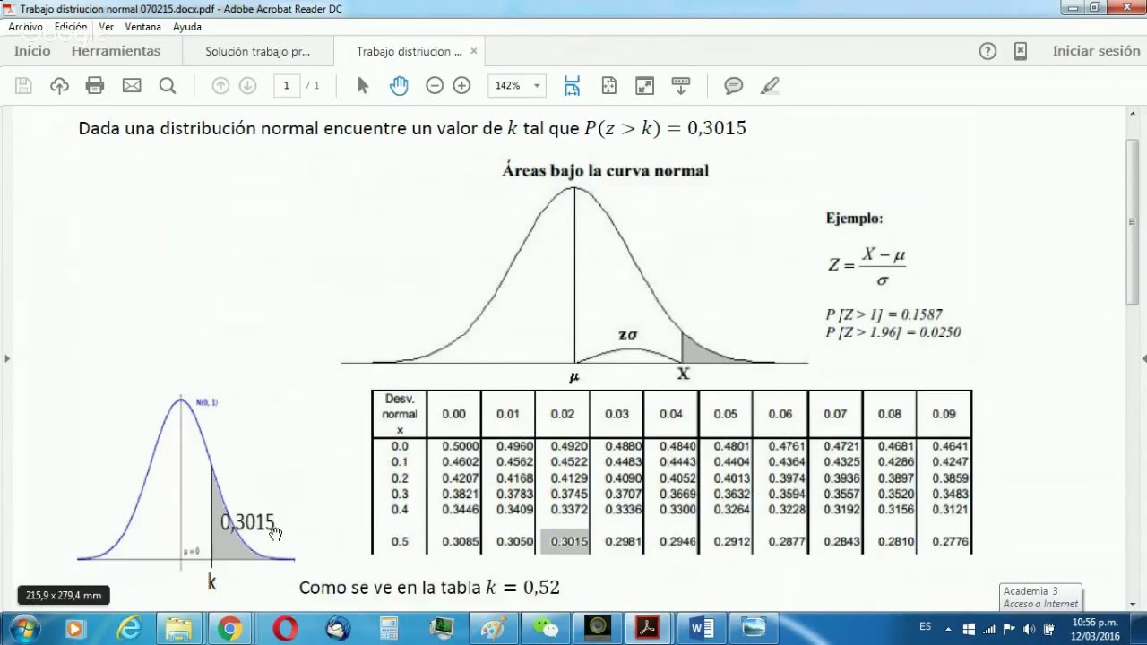 Uso de la tabla de distribucion normal para el calculo de 