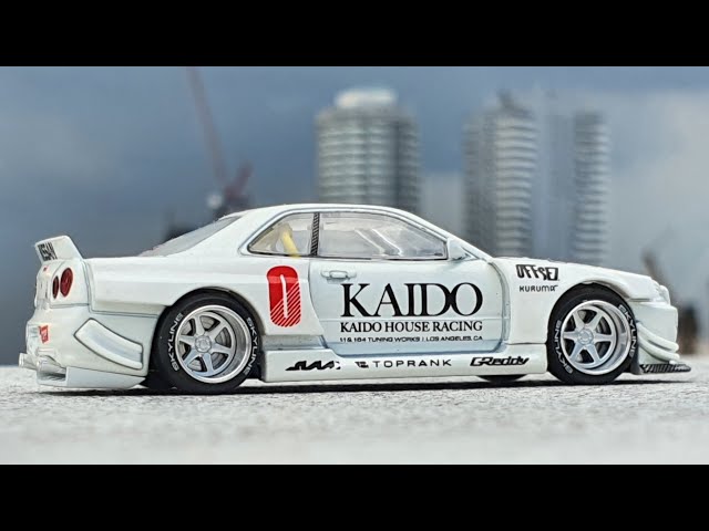 MINI GT Nissan Skyline GT-R (R34) Kaido Works V2 / KHMG049 Unboxing 