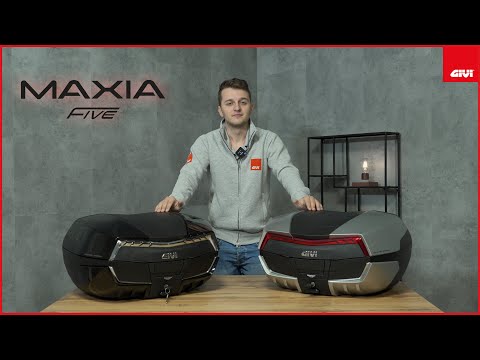 V58NN GIVI MOTORCYCLE TOP CASE MAXIA 5 BLACK RED LIGHT 58LT GLOSSY BLACK COVER video