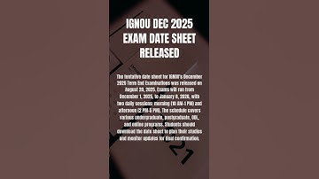 IGNOU Dec 2025 Exam Date Sheet Released