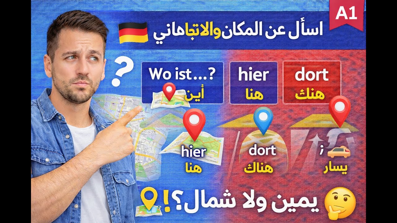036. الدرس (36) يمين ولا شمال؟ 🤔 | أهم جُمل الاتجاهات بالألماني | شرح بالعربي A1