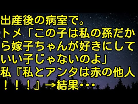 【スカッとする話】出産後の病室で。トメ「この子は私の孫だから嫁子ちゃんが好きにしていい子じゃないのよ」私『私とアンタは赤の他人！！』→結果・・・　スカッとしようぜチャンネル