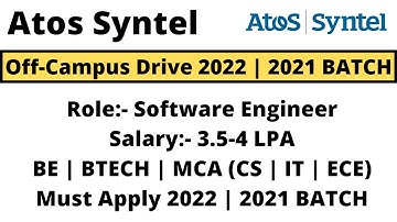 Atos Syntel Off Campus Drive 2022 BATCH  | BE | BTECH (CS | IT | ECE ) | BSC | MCA | Apply Now