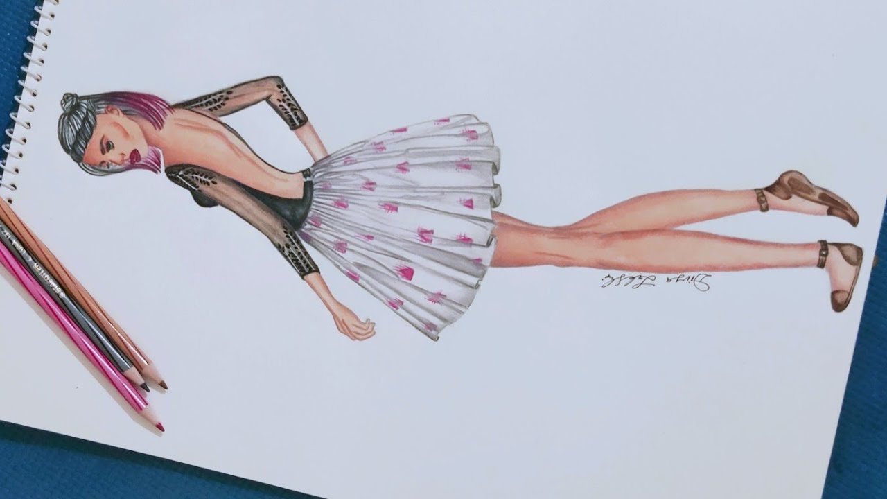 Fashion illustration / cute backless dress speed drawing 