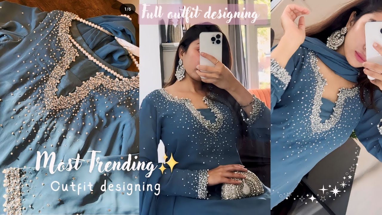 Trending Hand embroidery work outfit designing  Model inspired outfit/  Party wear dress designing