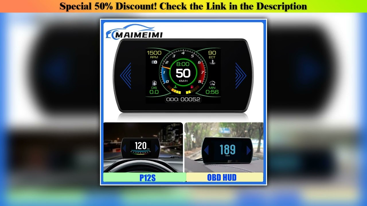 Best Digital Car HUD P12S OBD2 Head Up Display Turbine Pressure Speed RPM Water Temp Fuel Consumpti