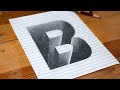 How to Draw Letter B 3D Hole with Lines - Pencil Drawing