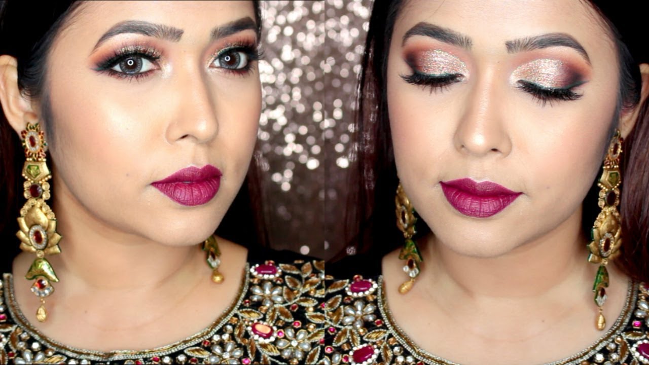 Eid Makeup Tutorial 2017 | Glittery Half Cut-Crease look - YouTube