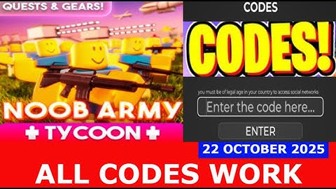 *NIEUWE CODES* Noob Army Tycoon ROBLOX | ALLE CODES | 22 oktober 2025