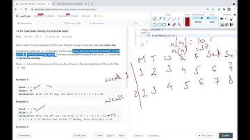 Calculate Money in LeetCode Bank | LeetCode 1716 | English