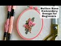 5 minutes embroidery 🥰 Bullion Rose Wall Hanging Embroidery Tutorial for Beginners | Free Pattern