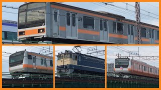 (♪ジョイント音♪)中央線 多摩川橋梁 E233系・209系・E353系・EF64 通過シーン