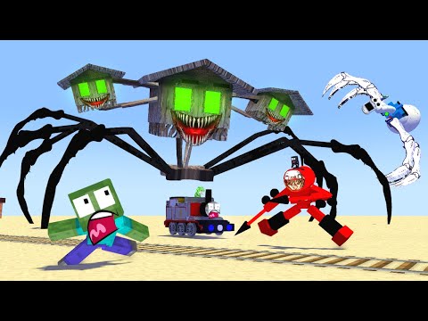 Monster School : Cursed Triple House Head Vs Choo Choo Charles x Train School - Minecraft Animation