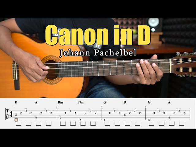 Canon in D - Fingerstyle Guitar Tutorial + TAB & Lyrics class=