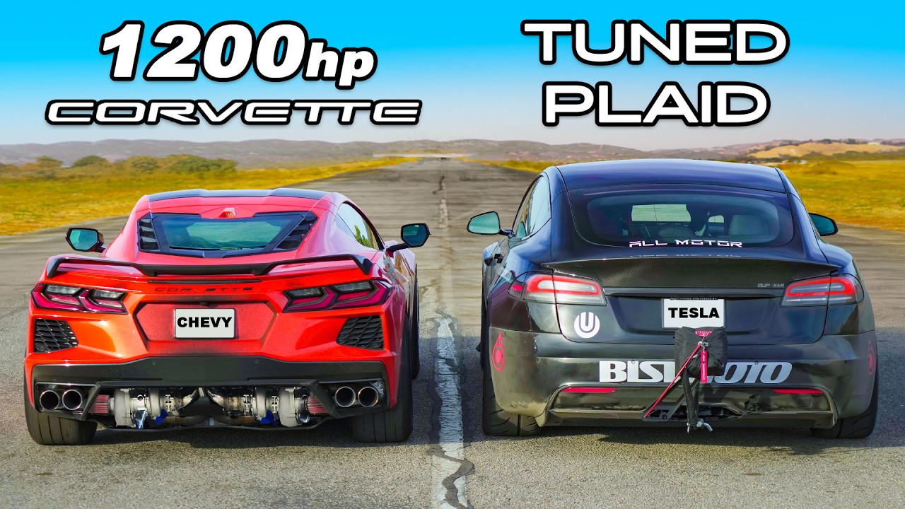 ⁣1200hp Corvette C8 v Model S Plaid: DRAG RACE