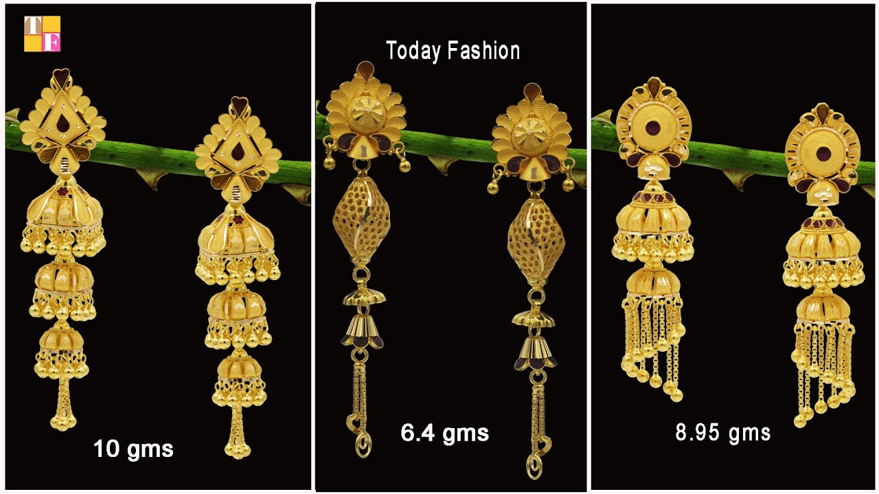 Latest Gold Long Earrings Design | Bridal Gold Big Earring Collections  @everydayfashion - YouTube