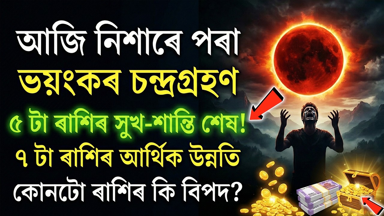 আজি নিশাৰে পৰা ৫টা ৰাশিৰ সুখ-শান্তি শেষ ! ৭টা ৰাশিৰ আৰ্থিক উন্নতি আৰম্ভ | Lunar Eclipse 2026