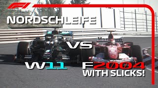 F1 2020 Mercedes W11 vs Ferrari F2004 with Slick Tyres - NORDSCHLEIFE (Clash of the Titans)