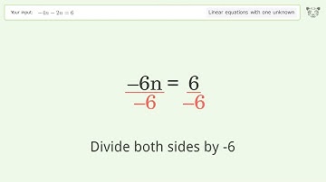 Linear equation with one unknown: Solve -4n-2n=6 step-by-step solution