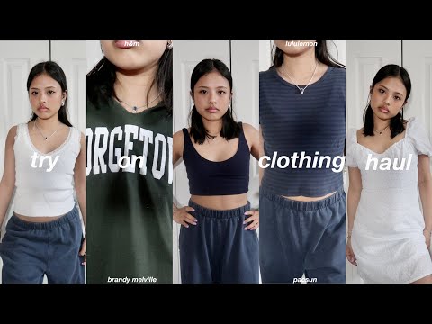try on clothing haul| brandy melville, lululemon, pacs, & h&m