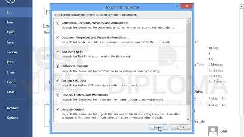 Locate meta data and personal information on the document and remove only Comments, Revisions,...