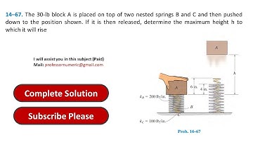 14–67. The 30-lb block A is placed on top of two nested springs | Engineering Mechanics Dynamics