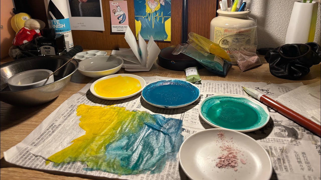 Japanese art work sound only! Just mixed mineral pigments #whispering #japanese 