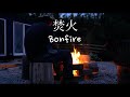 ぼくの庭で焚火。Bonfire in my garden.
