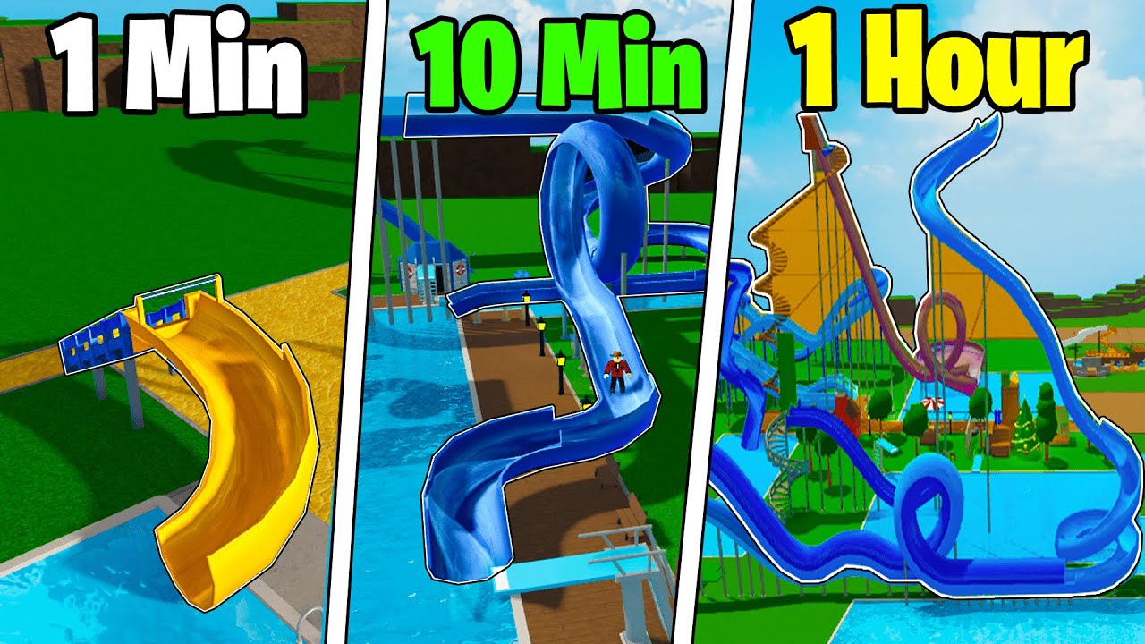 Building My Waterpark in 1 MINUTE, 10 MINUTES, and 1 HOUR! (Roblox)