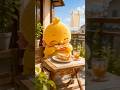 A yellow duckling eating breakfast on the terrace#shorts #duck #cute