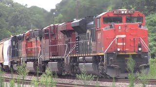 CN 8017 w/ great lashup leads CSX M602-07 at Talbotton, GA 7/9/22