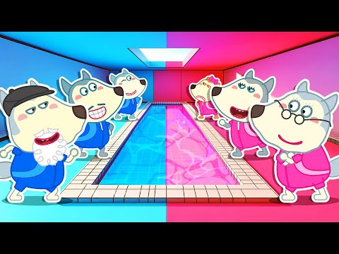 Pink vs Blue Family Swim Race Challenge with Lycan 🐺 Funny Stories for Kids @LYCANArabic