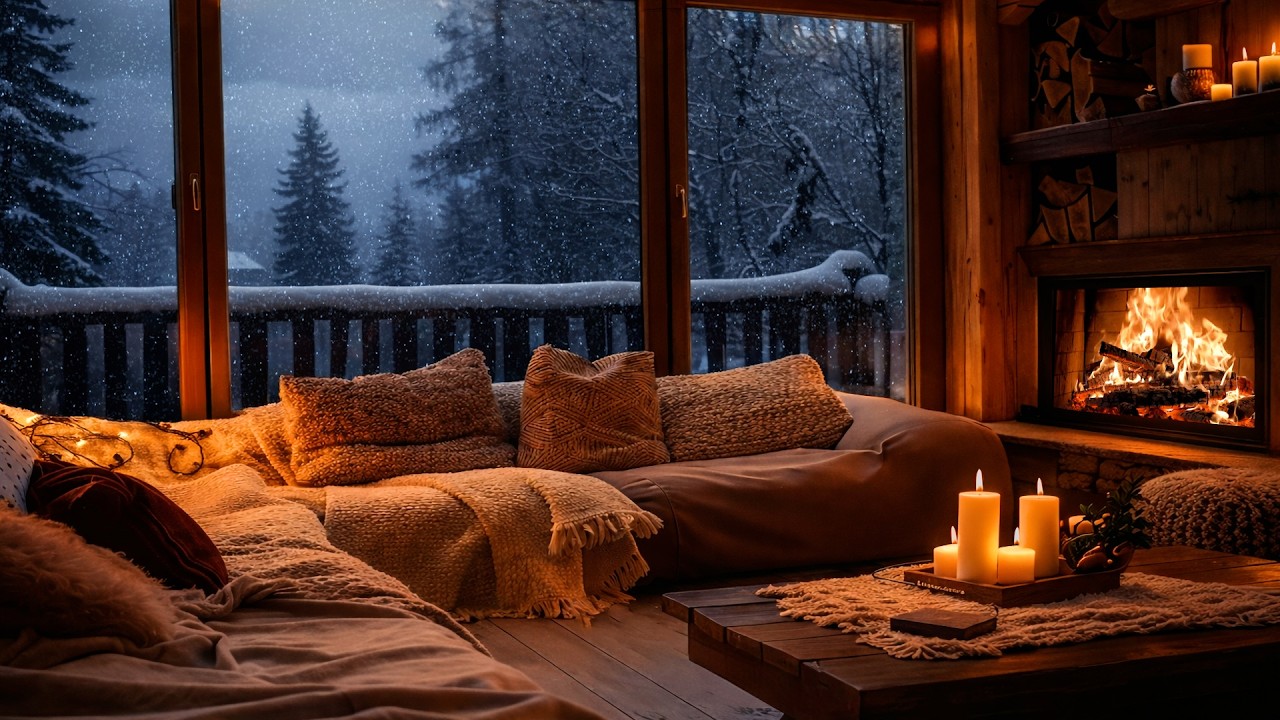 Crackling Fireplace and Calm Piano Ambience | Calm Background for Work & Study | Healing