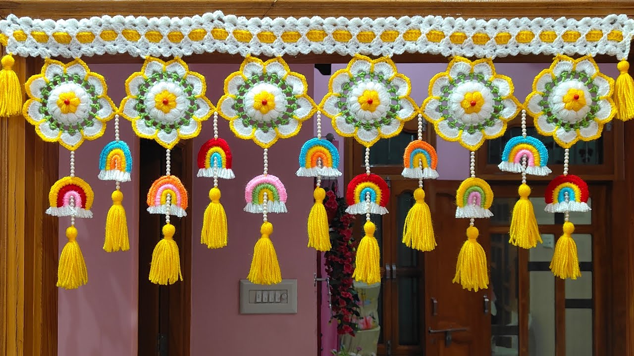 New Design 🌈 Crochet Rainbow Toran Tutorial 💫 Door Hanging Toran 💯 Bandhanwar/Gate parda