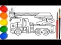 Glitter Fire Truck Coloring Pages For Kids | Como Desenhar um caminhão de bombeiros