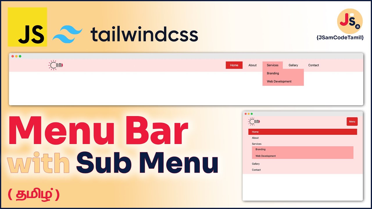 Responsive Menu Bar with Sub Menus using Tailwind CSS | தமிழ் - YouTube