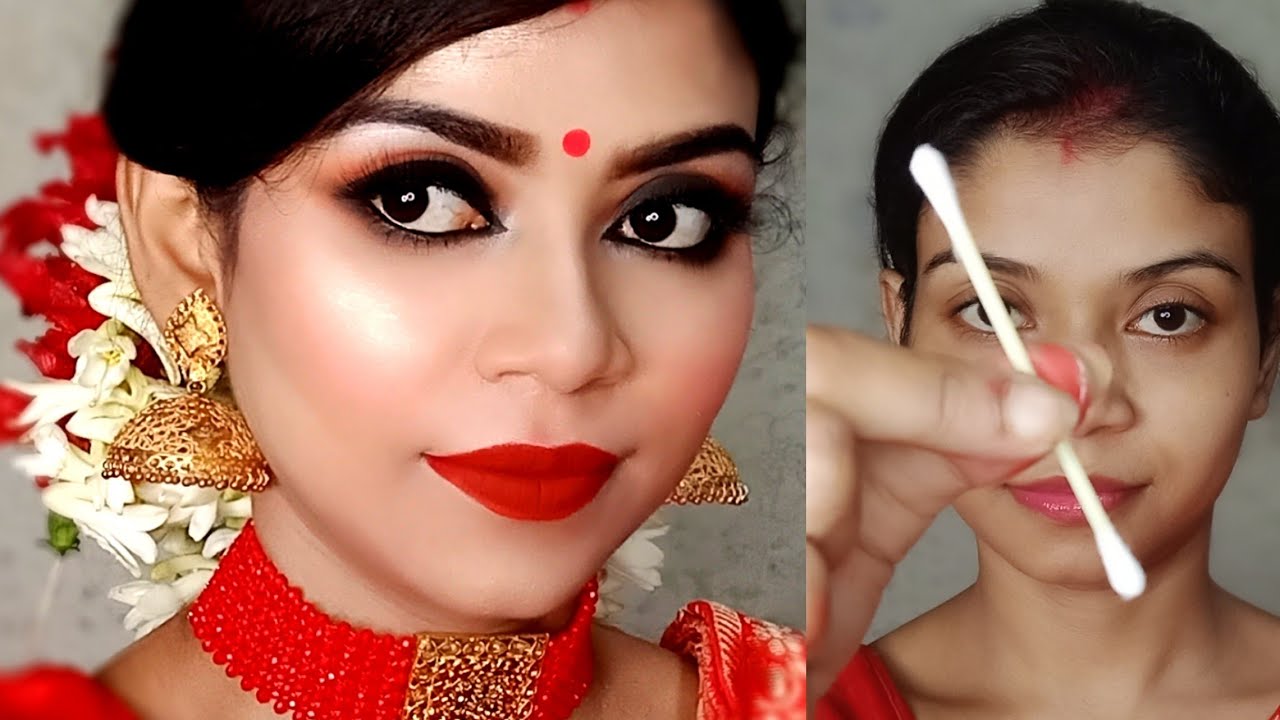 Durga puja makeup look for new Brides with just a Q-Tip|How to look ...