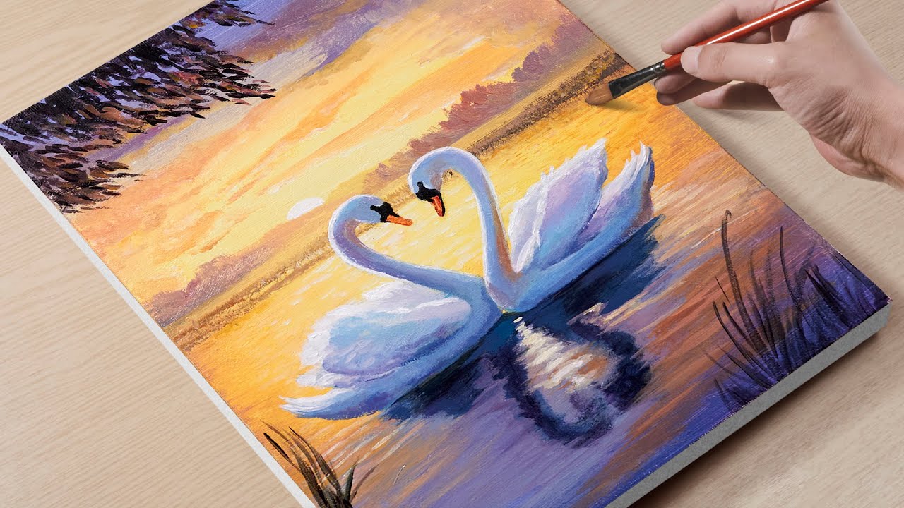 Paint Two Elegant Swans on a Lake 🎨 | Step-by-Step Acrylic Tutorial
