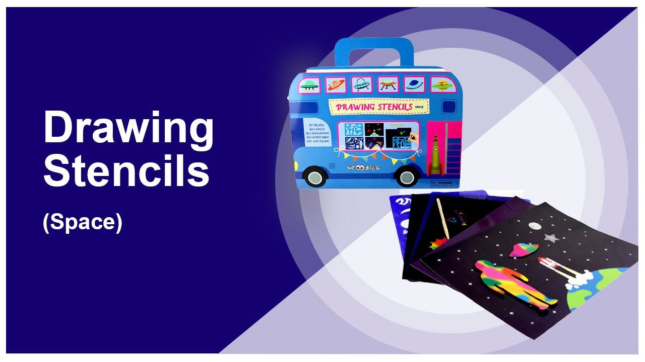 Drawing Stencils (Space)| Astronomy Theme | With Wooden Stylus | Scratch & Stencil Set