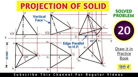 PROJECTION OF SOLIDS SOLVED PROBLEM 20 IN HINDI IN ENGINEERING DRAWING @TIKLESACADEMYOFMATHS