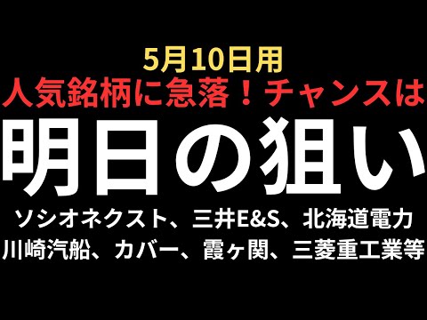 【人気銘柄急落】チャートで見る明日の狙い｜ソシオネクスト、北海道電力、三井E&amp;S、三菱重工業、カバー、川崎汽船、霞ヶ関キャピタル等