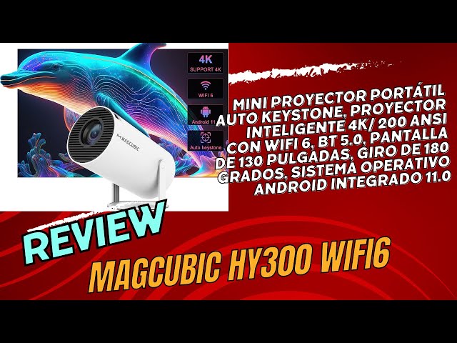  Mini proyector, Magcubic HY300 - Proyector portátil con  corrección trapezoidal automática, proyector inteligente 4K/ 200 ANSI con  WiFi 2.4/5G, BT 5.0, pantalla de 130 pulgadas, giro de 180 grados, :  Electrónica