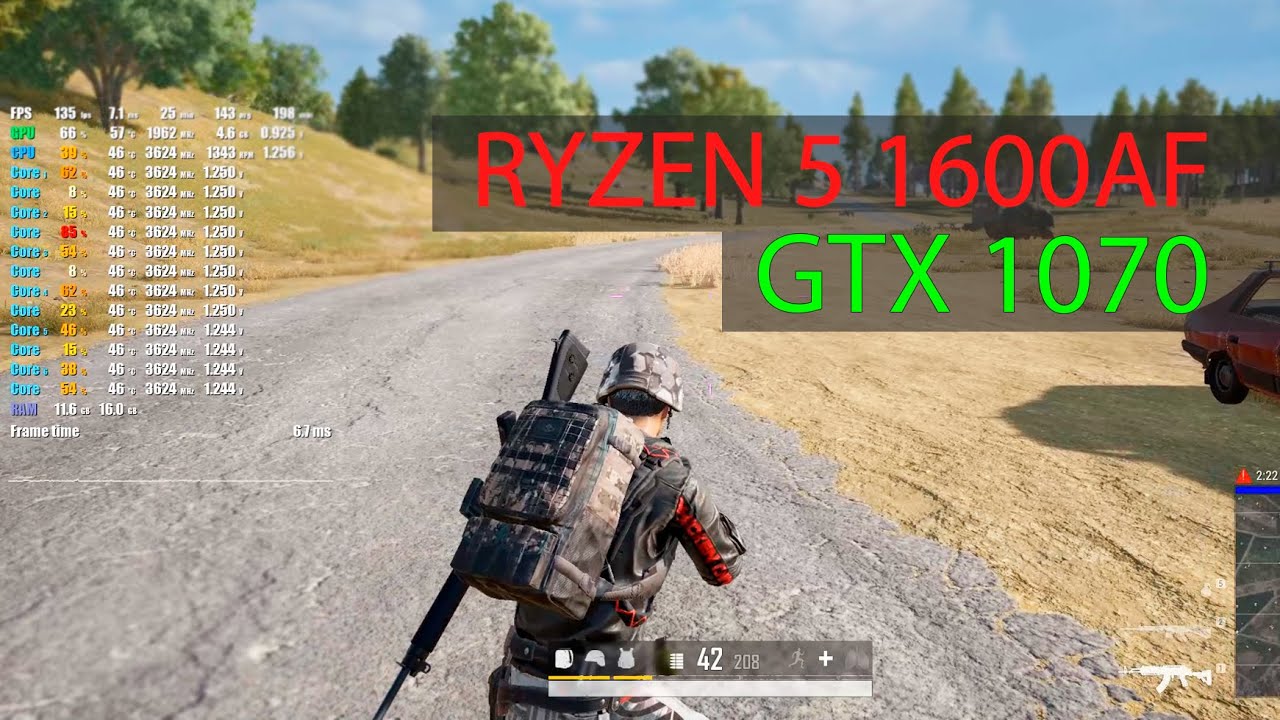 pubg ryzen 5 1600af gtx 1070 (map erangel)